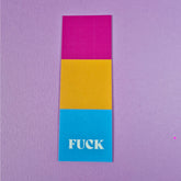 Bookmark with pansexual flag and text that reads 'FUCK'.