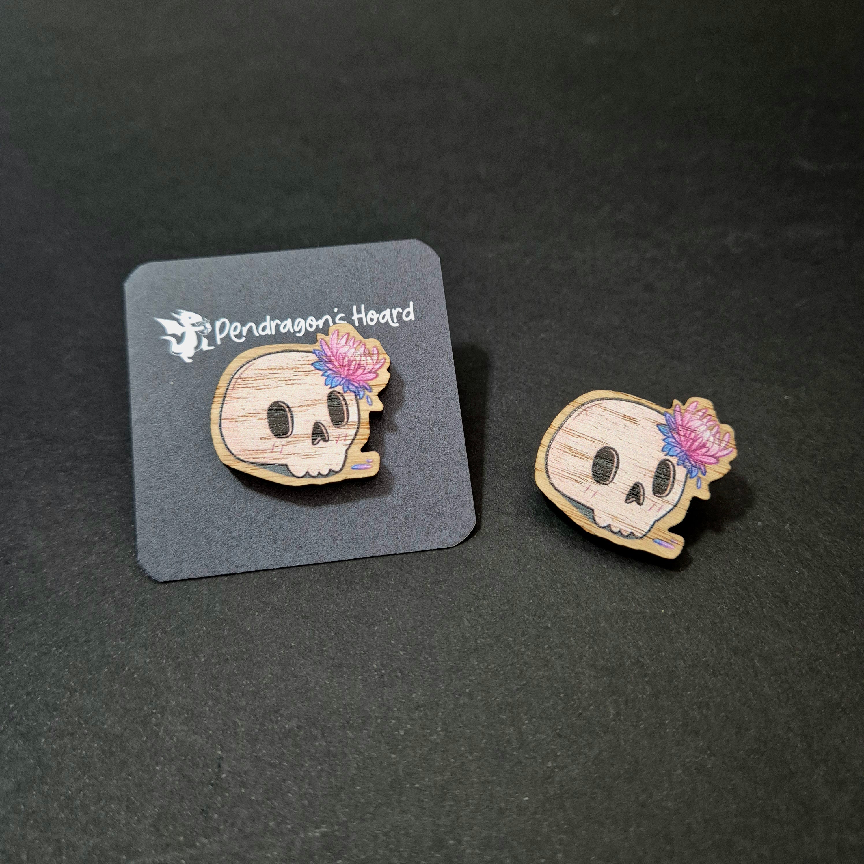 Chrysanthemum Skull Wooden Pin