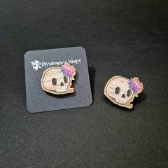 Chrysanthemum Skull Wooden Pin