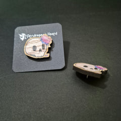 Chrysanthemum Skull Wooden Pin