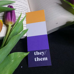 Nonbinary Pride bookmark - they/them, he/they, she/they