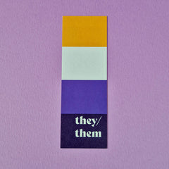 Nonbinary Pride bookmark - they/them, he/they, she/they