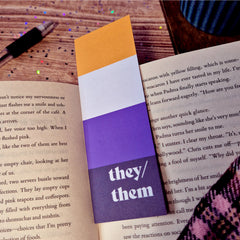 Nonbinary Pride bookmark - they/them, he/they, she/they