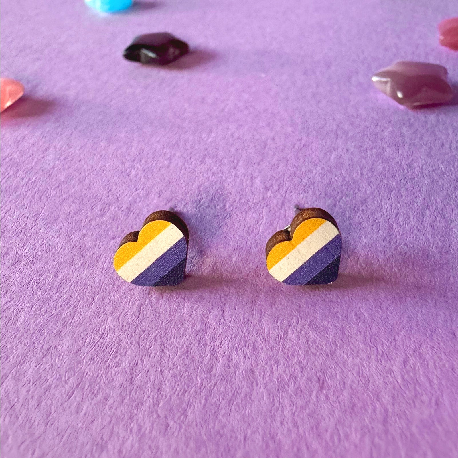 Non-binary Heart Stud Earrings
