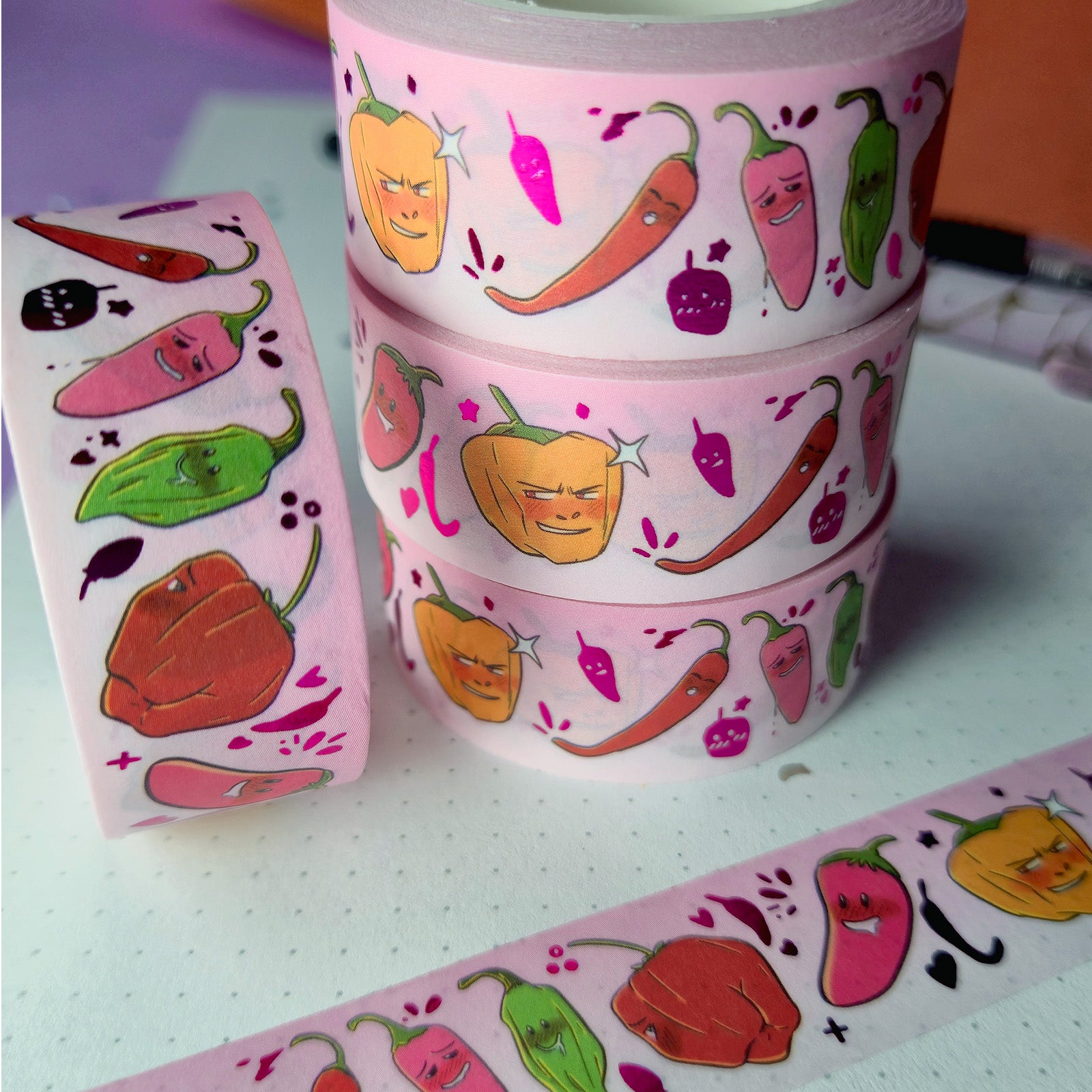 Spicy Peppers Red Rose Foil Washi