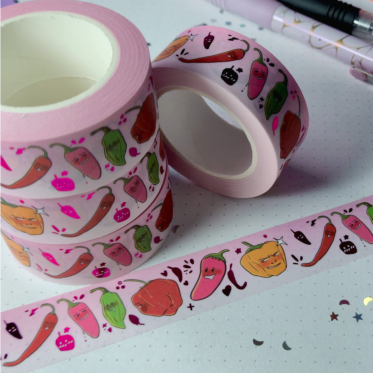 Spicy Peppers Red Rose Foil Washi