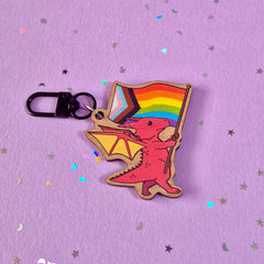 Progress Pride Dragon Keychain