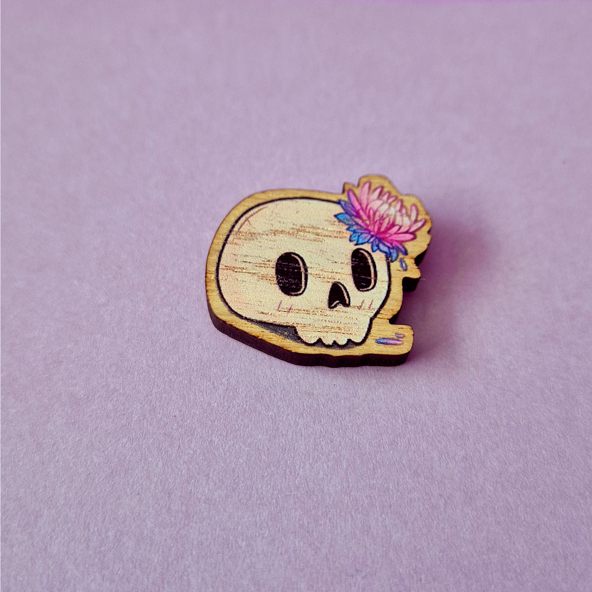 Chrysanthemum Skull Wooden Pin