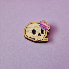 Chrysanthemum Skull Wooden Pin